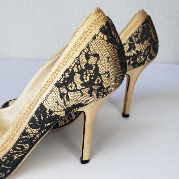 Christian Dior Beige Satin Pumps Black Lace High Heels Size 39 EU 8.5 US Italy - Picture 7 of 15